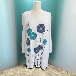 Jess And Jane Weekend Floral Tunic Top White Cotton L NWT Spring Casual Artsy
